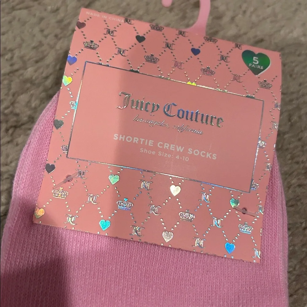 JUICY COUTURE Shortie Crew Socks 5 pairs 4-10 NWT